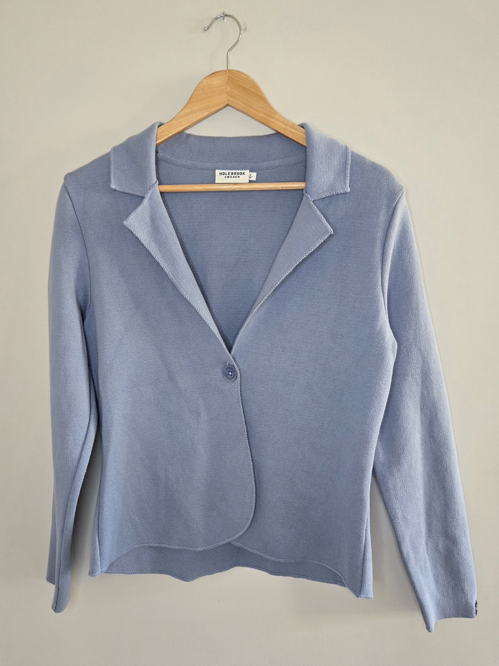 Holebrook Sweden powder blue knit single-button blazer, 100% cotton, small + new